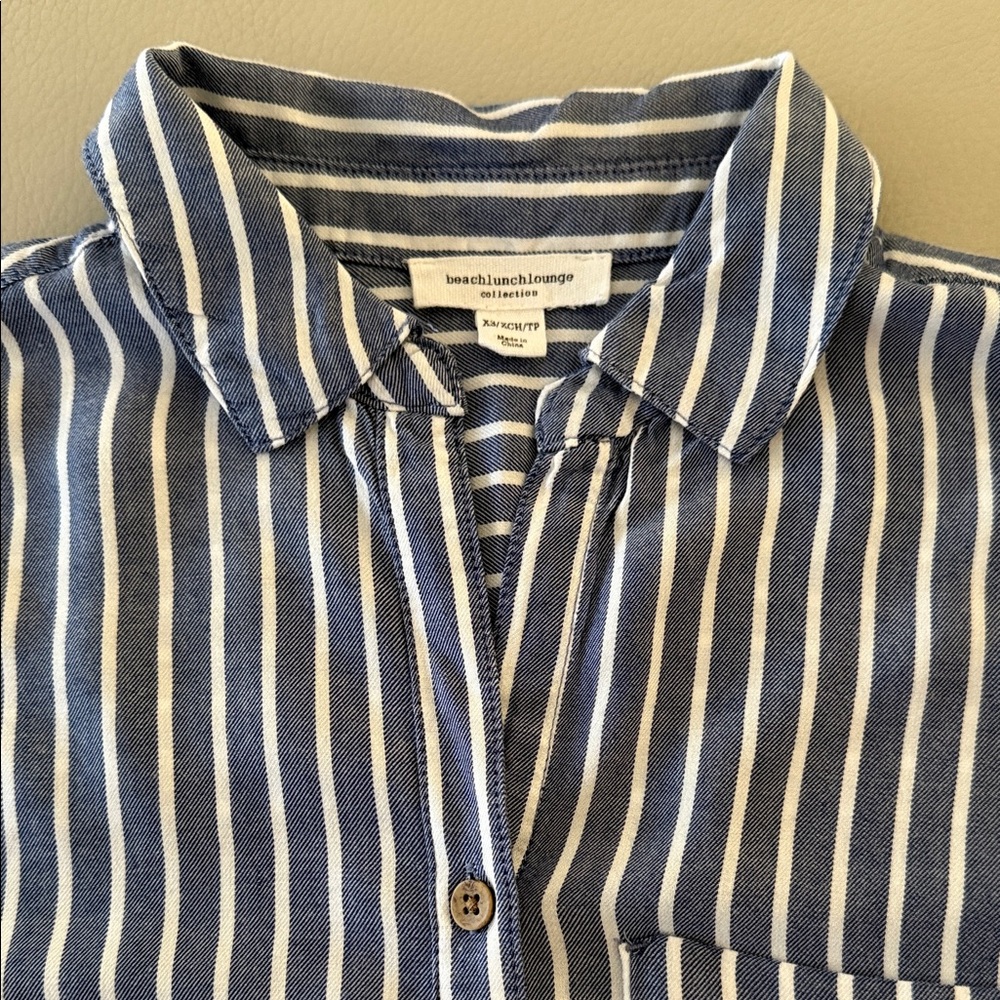 Beachlunchlounge Navy and White Striped Casual Shirt